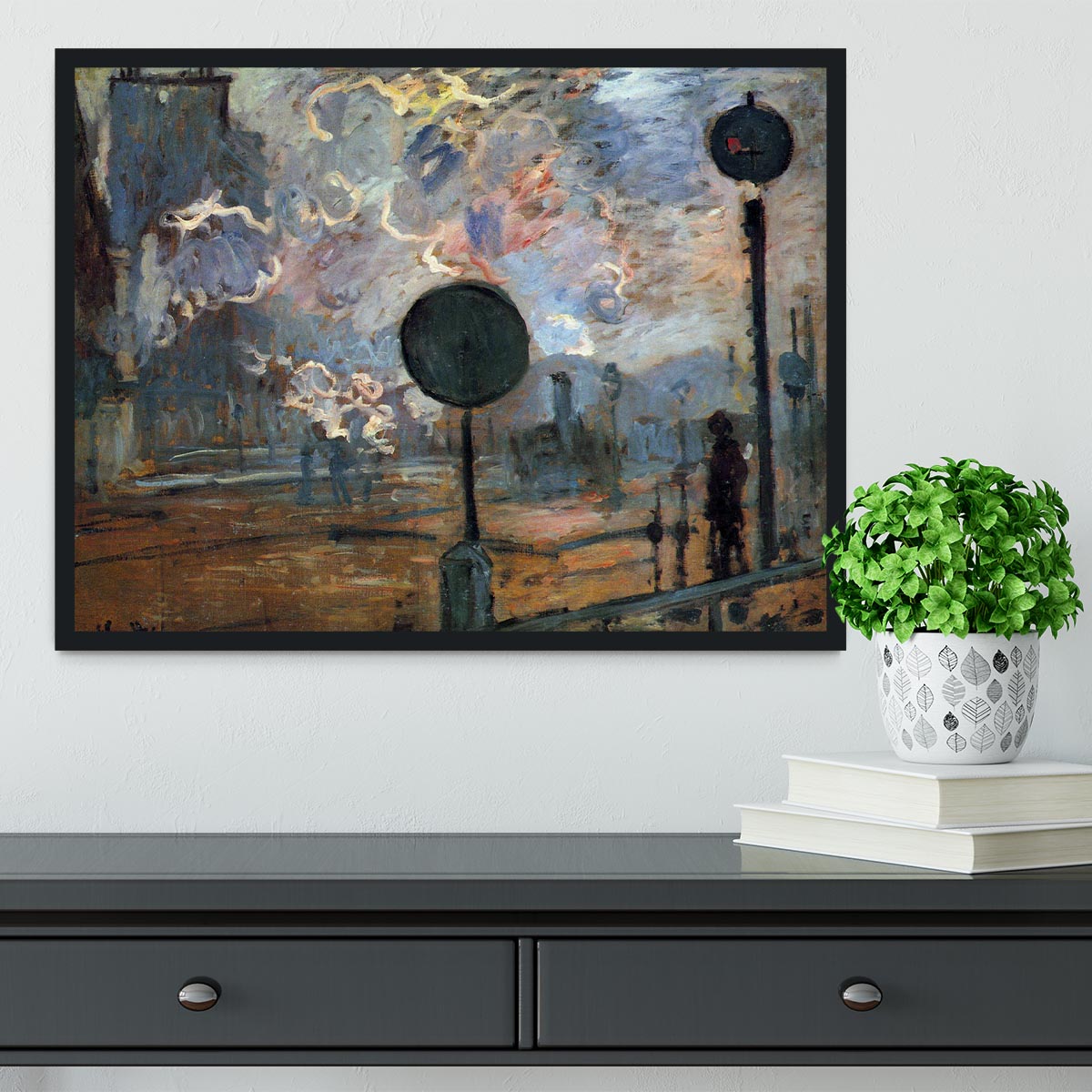 Outside the station Saint Lazare The signal by Monet Framed Print - Canvas Art Rocks - 2