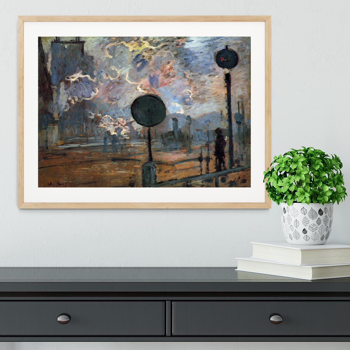 Outside the station Saint Lazare The signal by Monet Framed Print - Canvas Art Rocks - 3