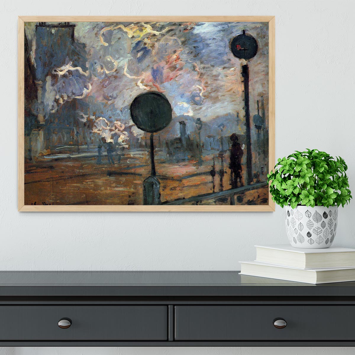 Outside the station Saint Lazare The signal by Monet Framed Print - Canvas Art Rocks - 4