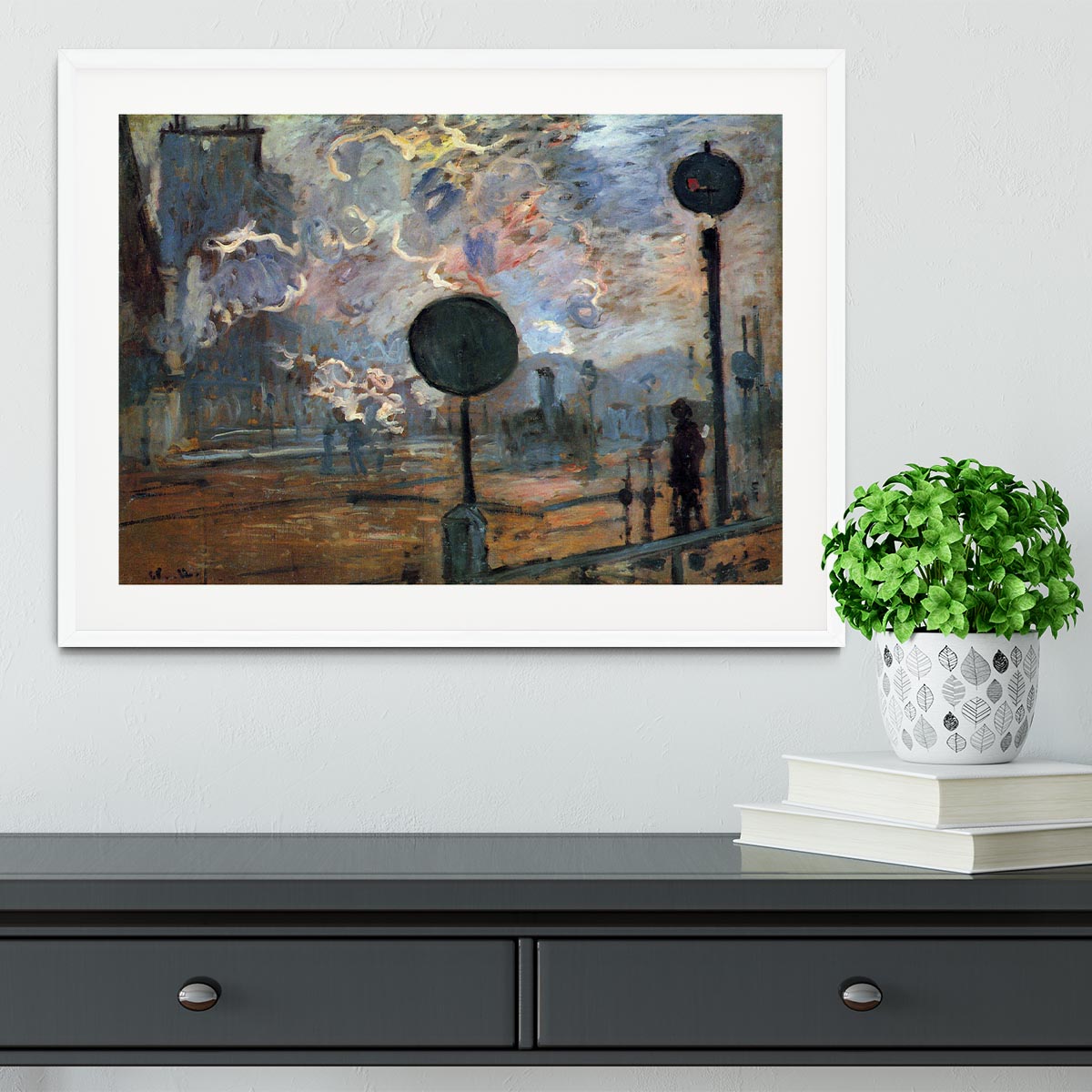 Outside the station Saint Lazare The signal by Monet Framed Print - Canvas Art Rocks - 5