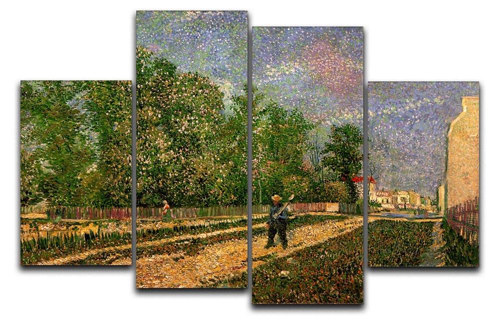 Outskirts of Paris Road with Peasant Shouldering a Spade by Van Gogh 4 Split Panel Canvas  - Canvas Art Rocks - 1