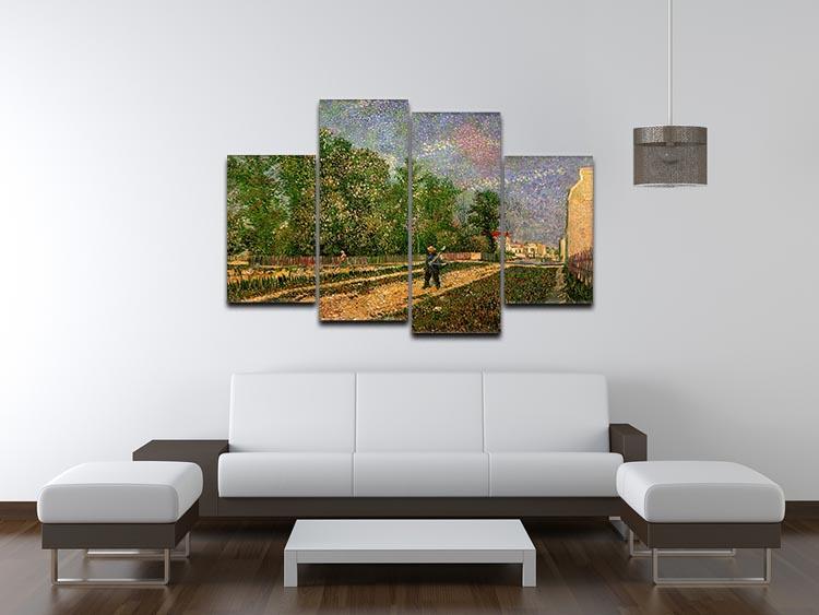 Outskirts of Paris Road with Peasant Shouldering a Spade by Van Gogh 4 Split Panel Canvas - Canvas Art Rocks - 3