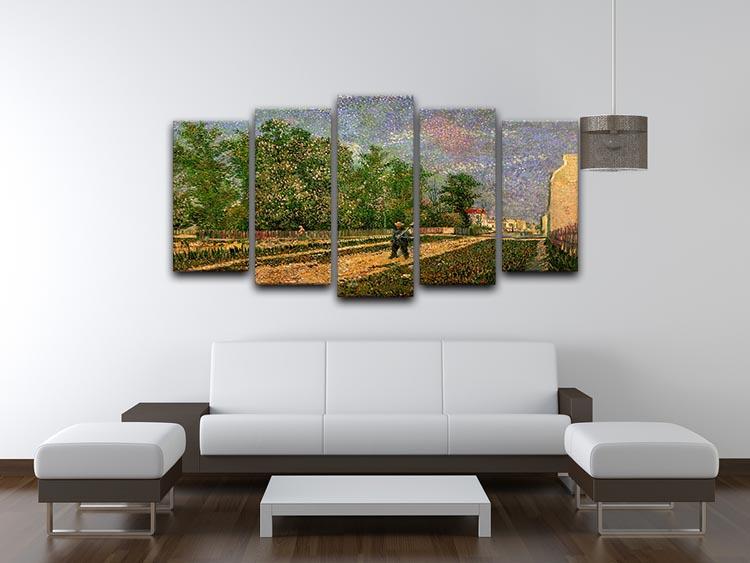 Outskirts of Paris Road with Peasant Shouldering a Spade by Van Gogh 5 Split Panel Canvas - Canvas Art Rocks - 3