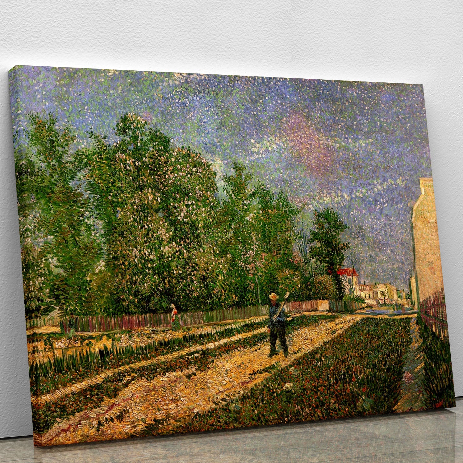 Outskirts of Paris Road with Peasant Shouldering a Spade by Van Gogh Canvas Print or Poster - Canvas Art Rocks - 1