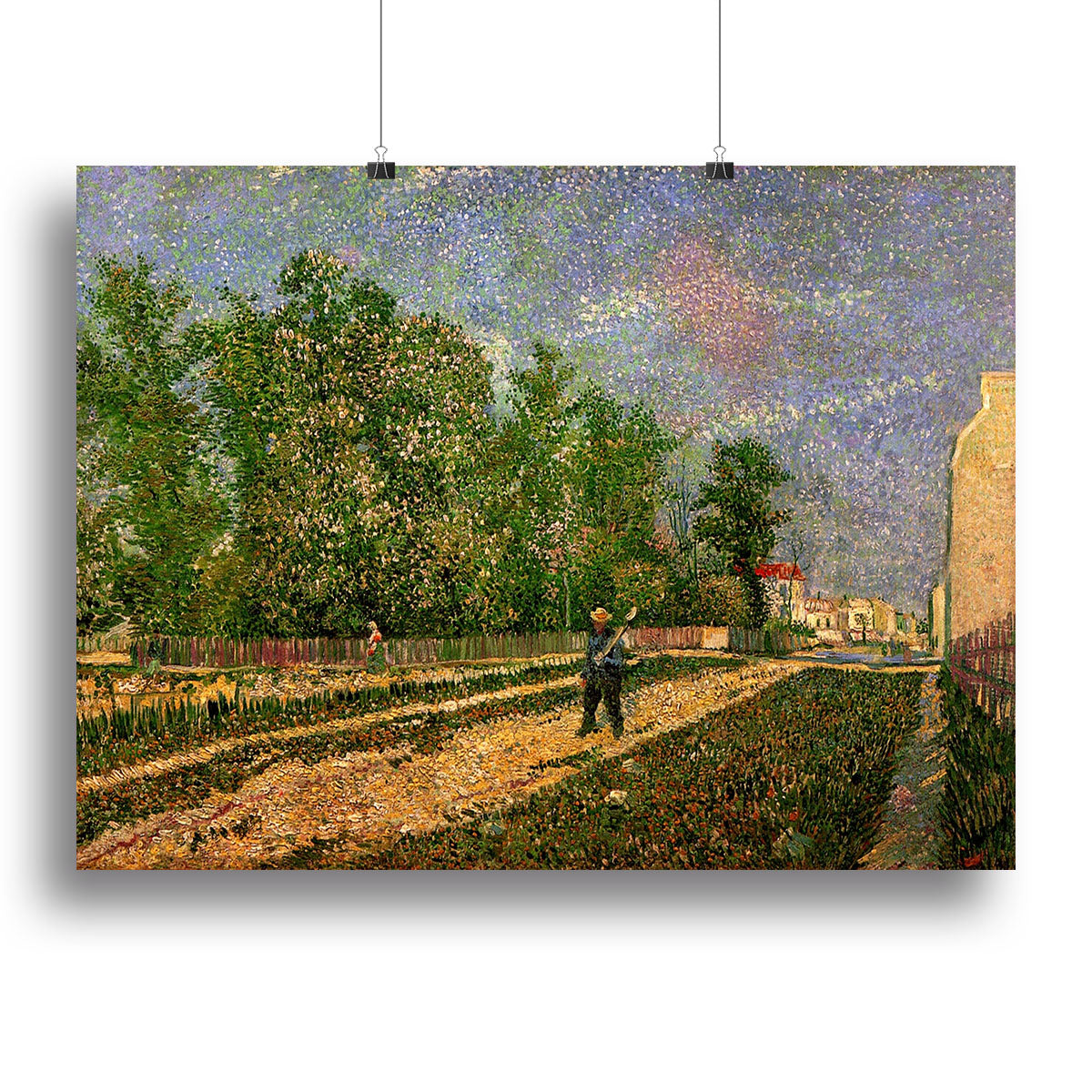 Outskirts of Paris Road with Peasant Shouldering a Spade by Van Gogh Canvas Print or Poster - Canvas Art Rocks - 2