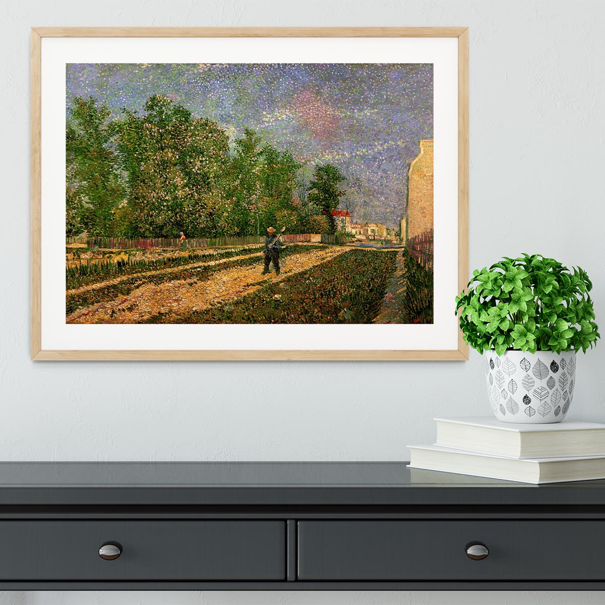 Outskirts of Paris Road with Peasant Shouldering a Spade by Van Gogh Framed Print - Canvas Art Rocks - 3