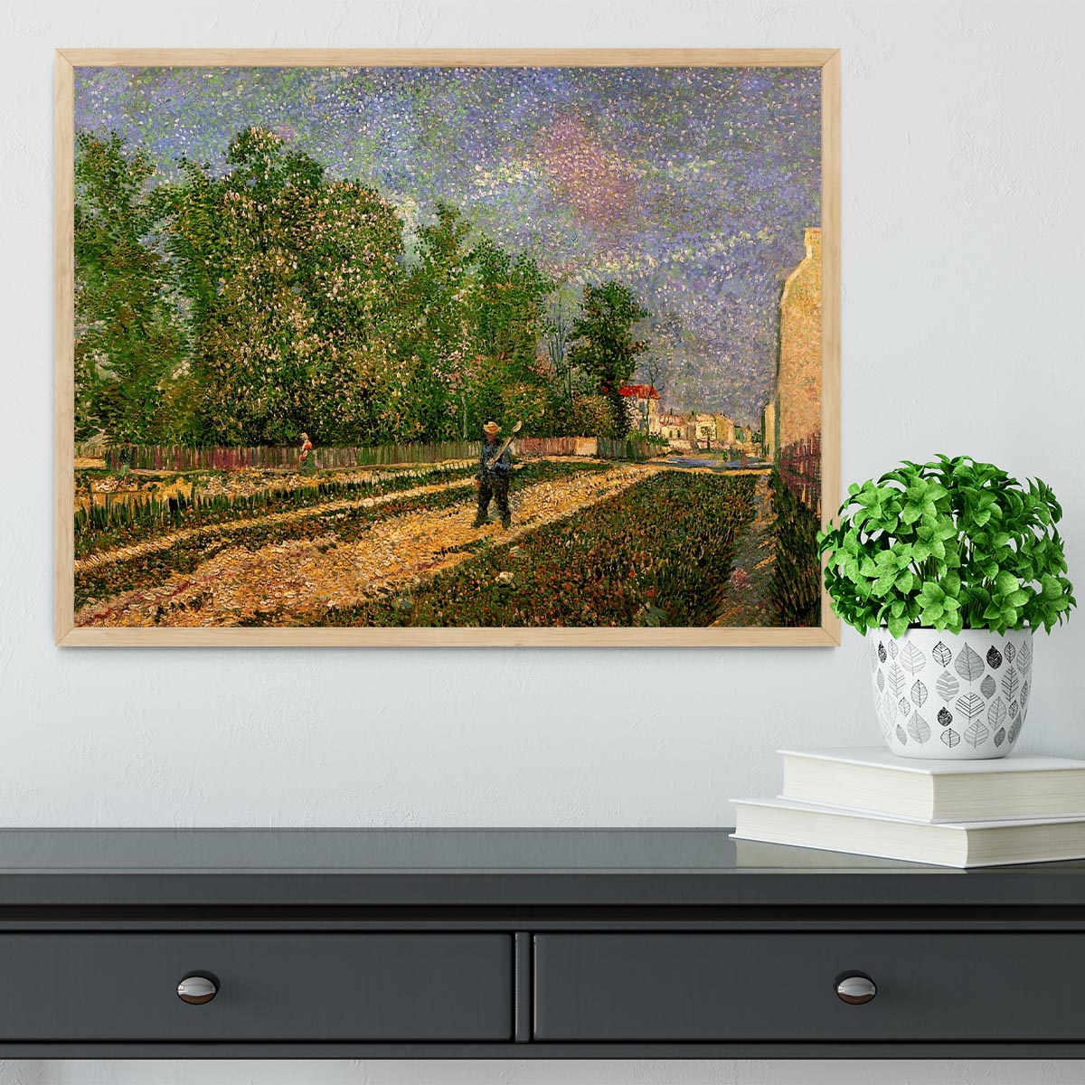 Outskirts of Paris Road with Peasant Shouldering a Spade by Van Gogh Framed Print - Canvas Art Rocks - 4