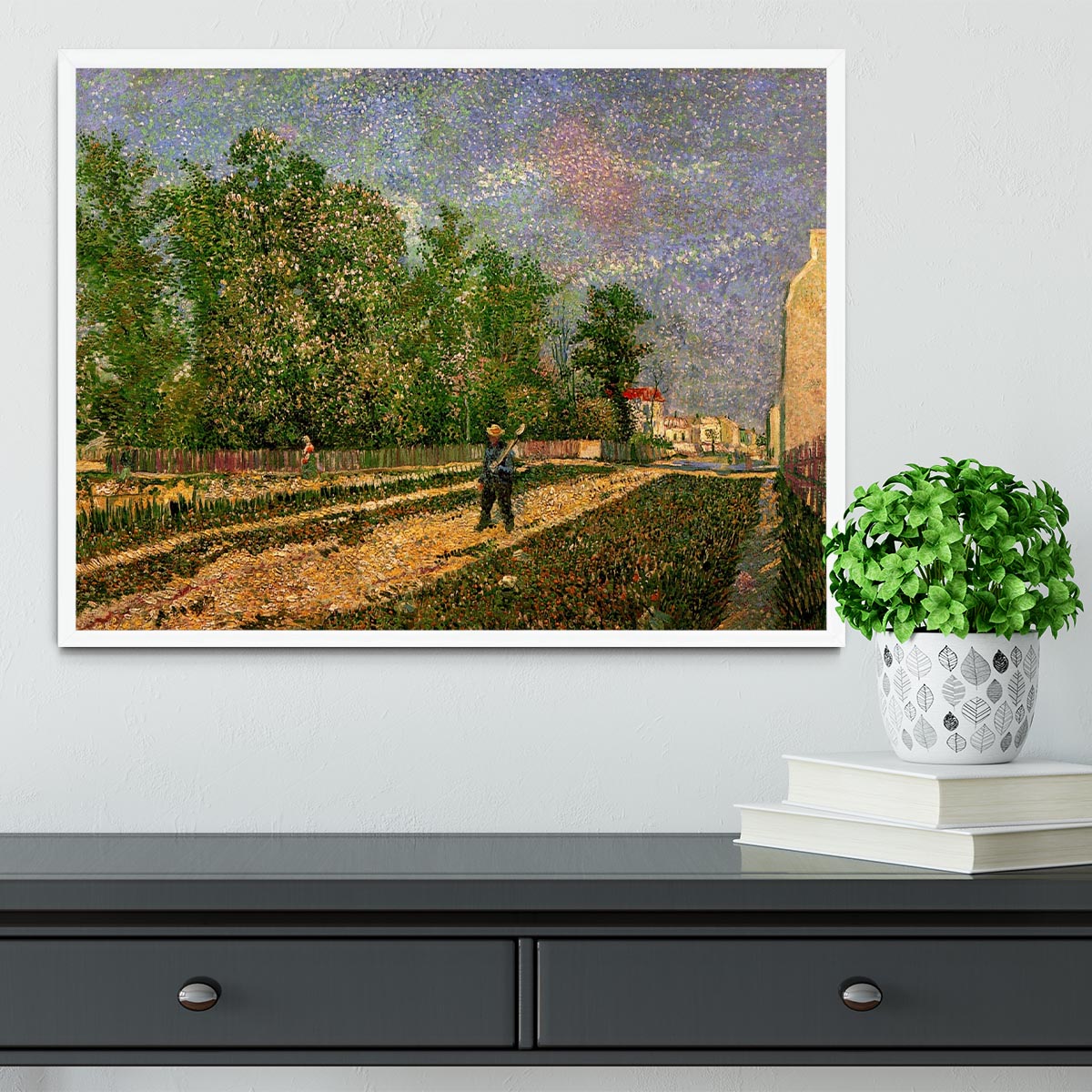 Outskirts of Paris Road with Peasant Shouldering a Spade by Van Gogh Framed Print - Canvas Art Rocks -6