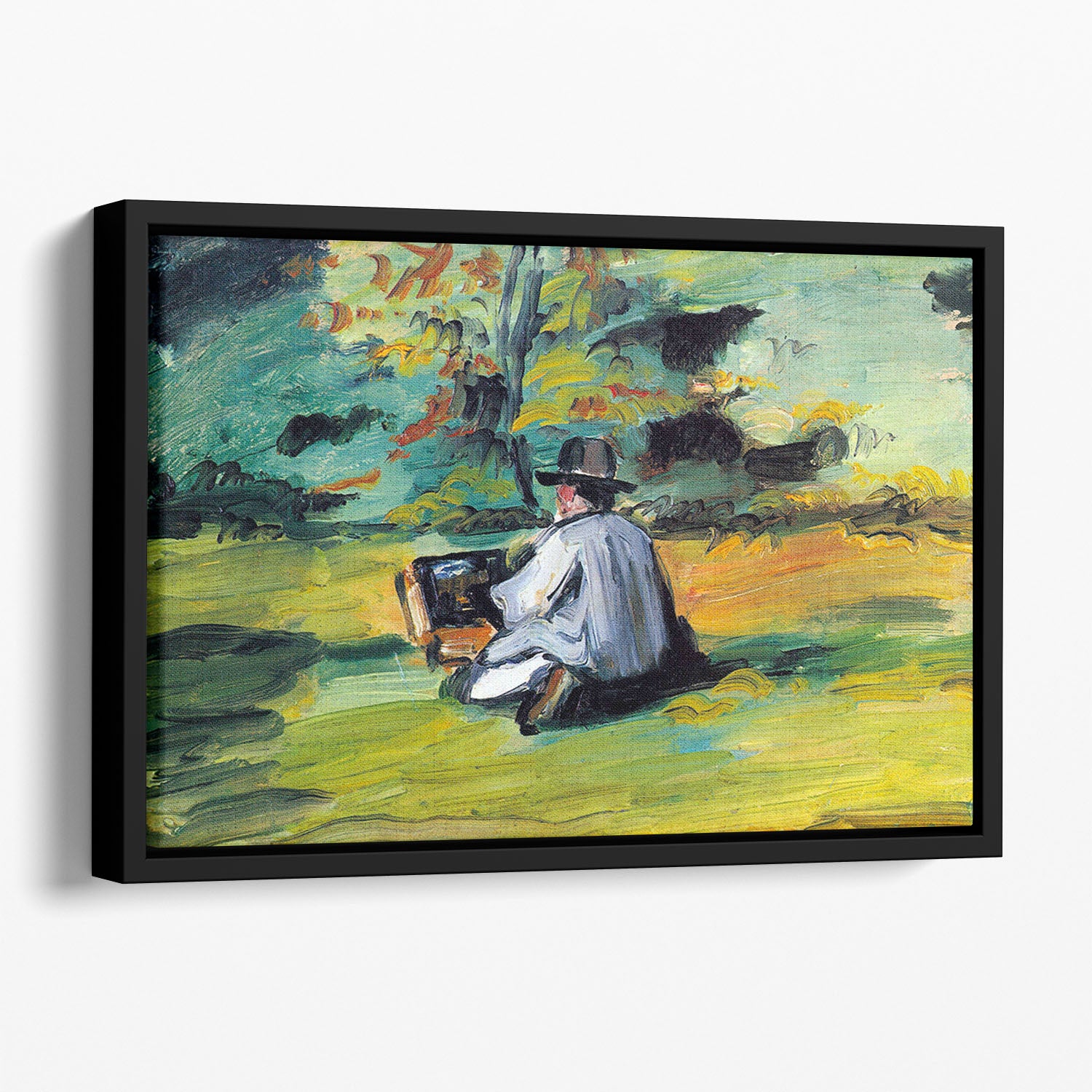 Painter at Work by Cezanne Floating Framed Canvas - Canvas Art Rocks - 1