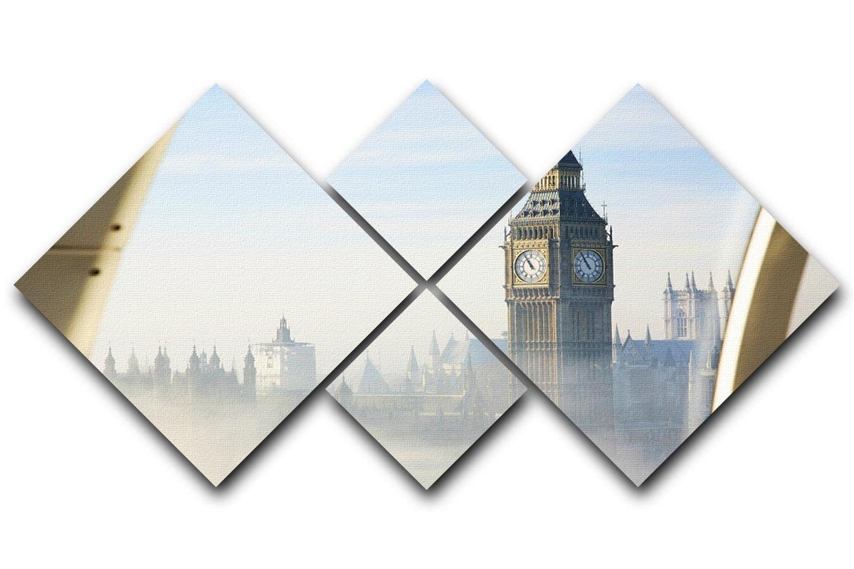 Palace of Westminster in fog 4 Square Multi Panel Canvas  - Canvas Art Rocks - 1