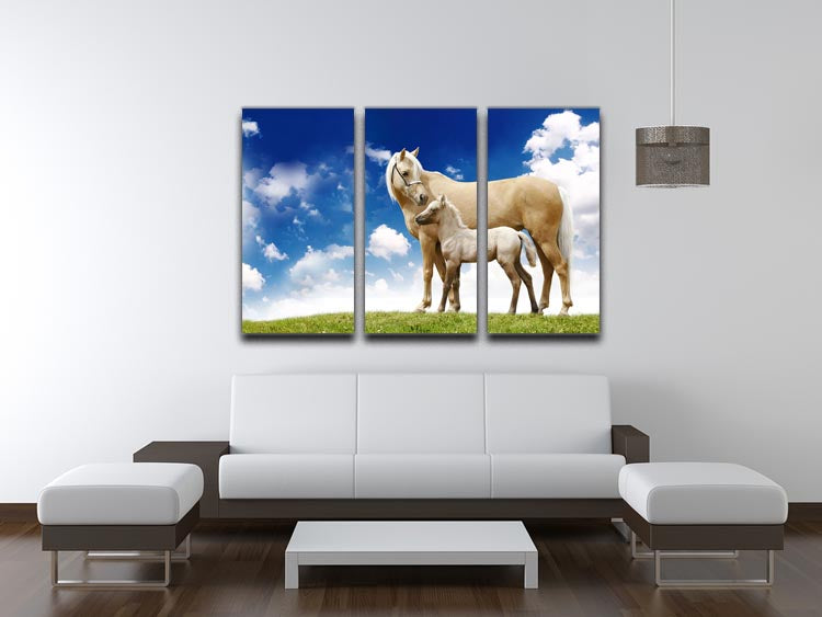 Palomino horses on grey gradient 3 Split Panel Canvas Print - Canvas Art Rocks - 3
