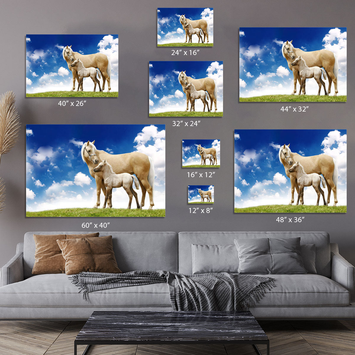 Palomino horses on grey gradient Canvas Print or Poster - Canvas Art Rocks - 7