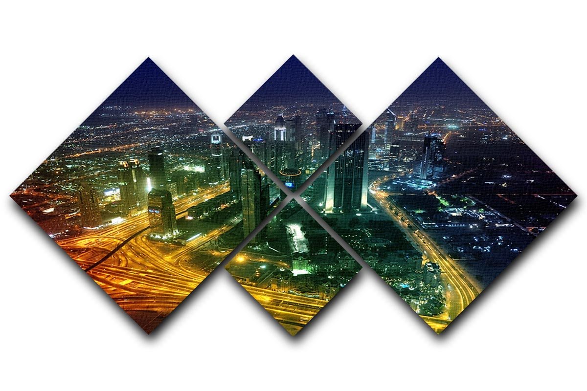 Panorama Dubai city at night 4 Square Multi Panel Canvas  - Canvas Art Rocks - 1