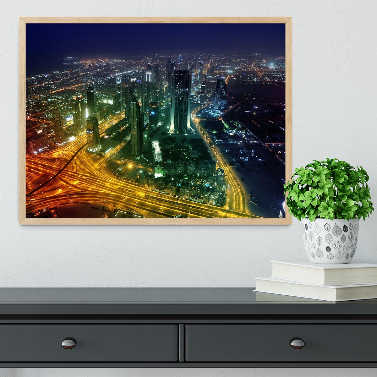 Panorama Dubai city at night Framed Print - Canvas Art Rocks - 4