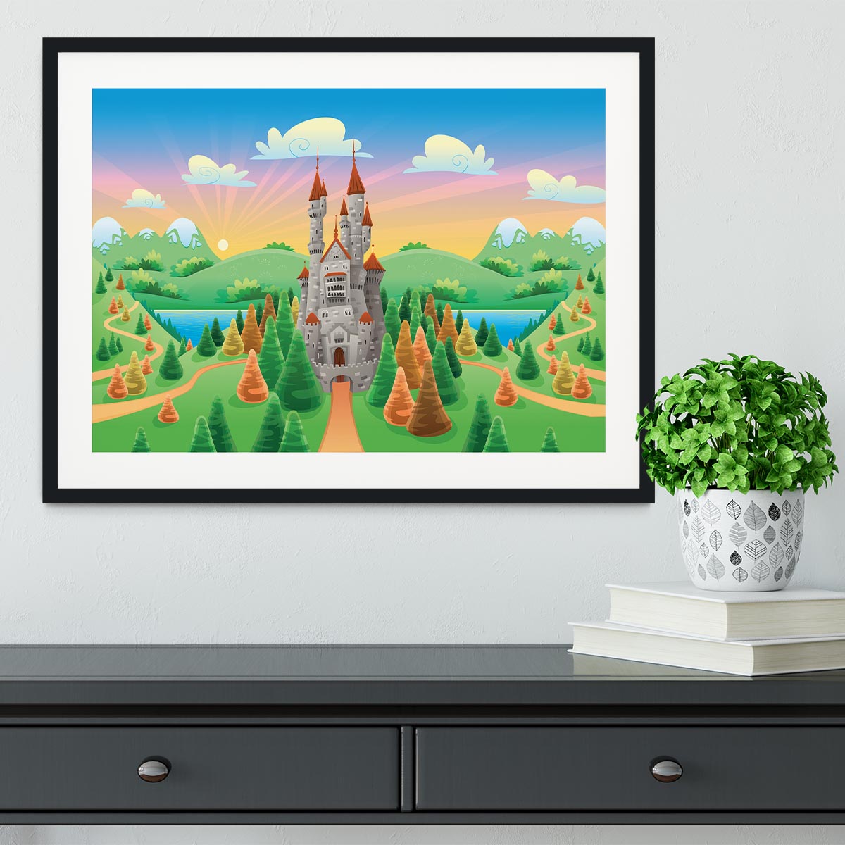 Panorama with medieval castle Framed Print - Canvas Art Rocks - 1