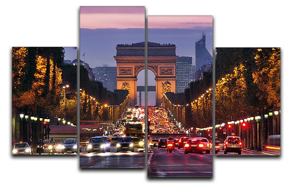 Paris Champs Elysees at night 4 Split Panel Canvas  - Canvas Art Rocks - 1