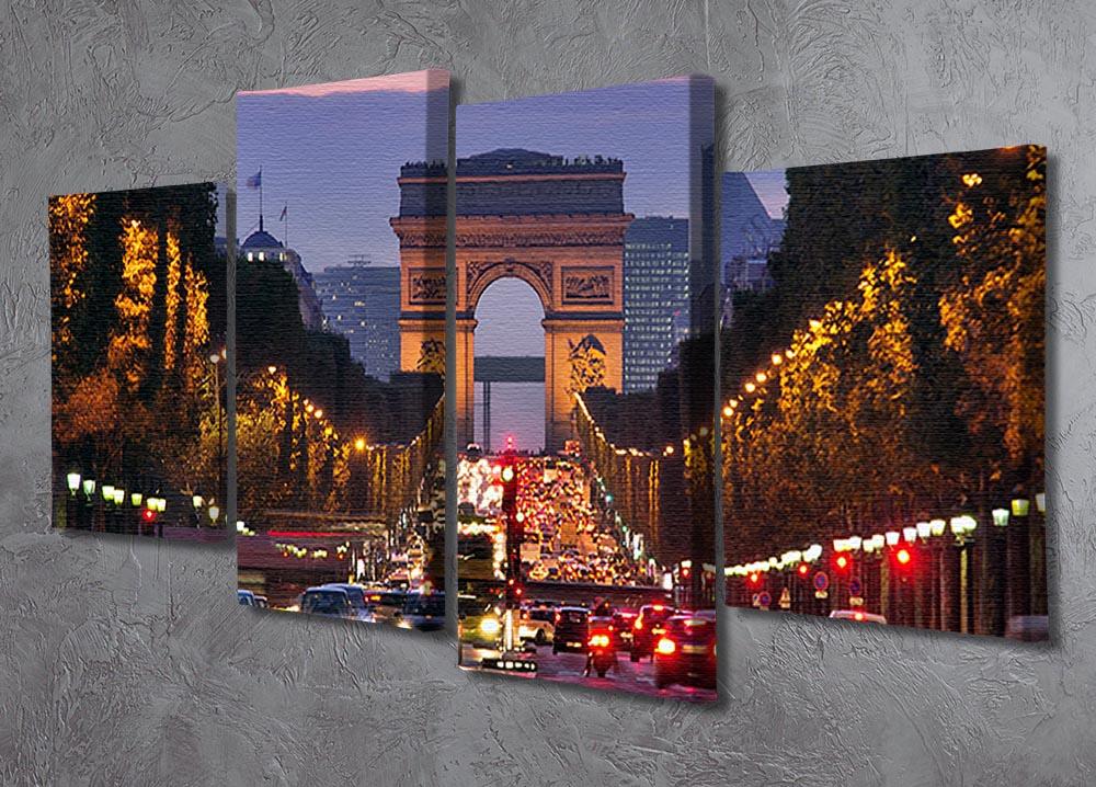 Paris Champs Elysees at night 4 Split Panel Canvas  - Canvas Art Rocks - 2