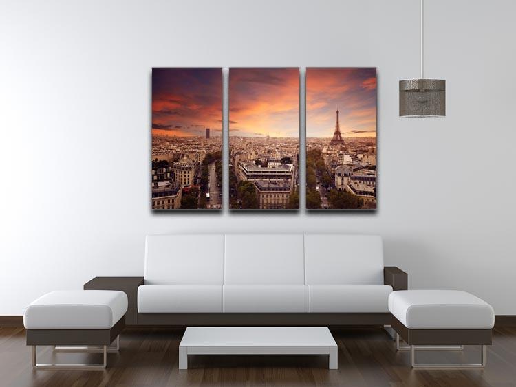 Paris sunset Skyline 3 Split Panel Canvas Print - Canvas Art Rocks - 3