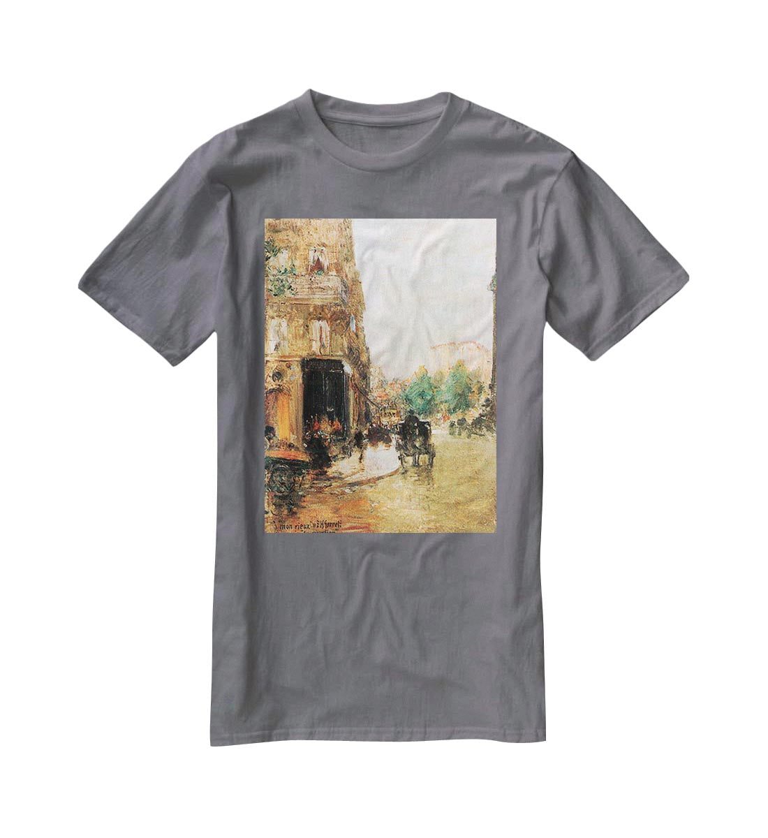 Parisian street scene 2 by Hassam T-Shirt - Canvas Art Rocks - 3