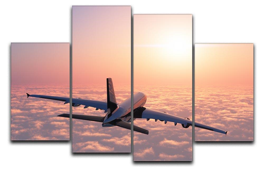 Passenger plane above the clouds 4 Split Panel Canvas  - Canvas Art Rocks - 1