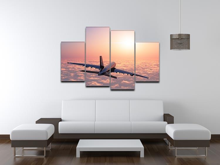 Passenger plane above the clouds 4 Split Panel Canvas  - Canvas Art Rocks - 3