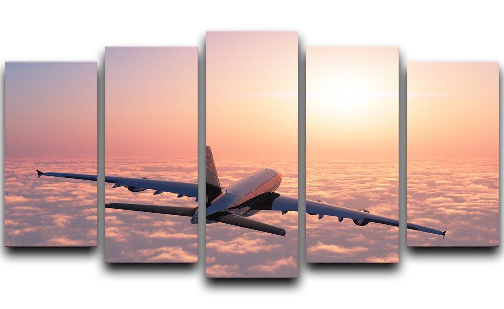 Passenger plane above the clouds 5 Split Panel Canvas  - Canvas Art Rocks - 1