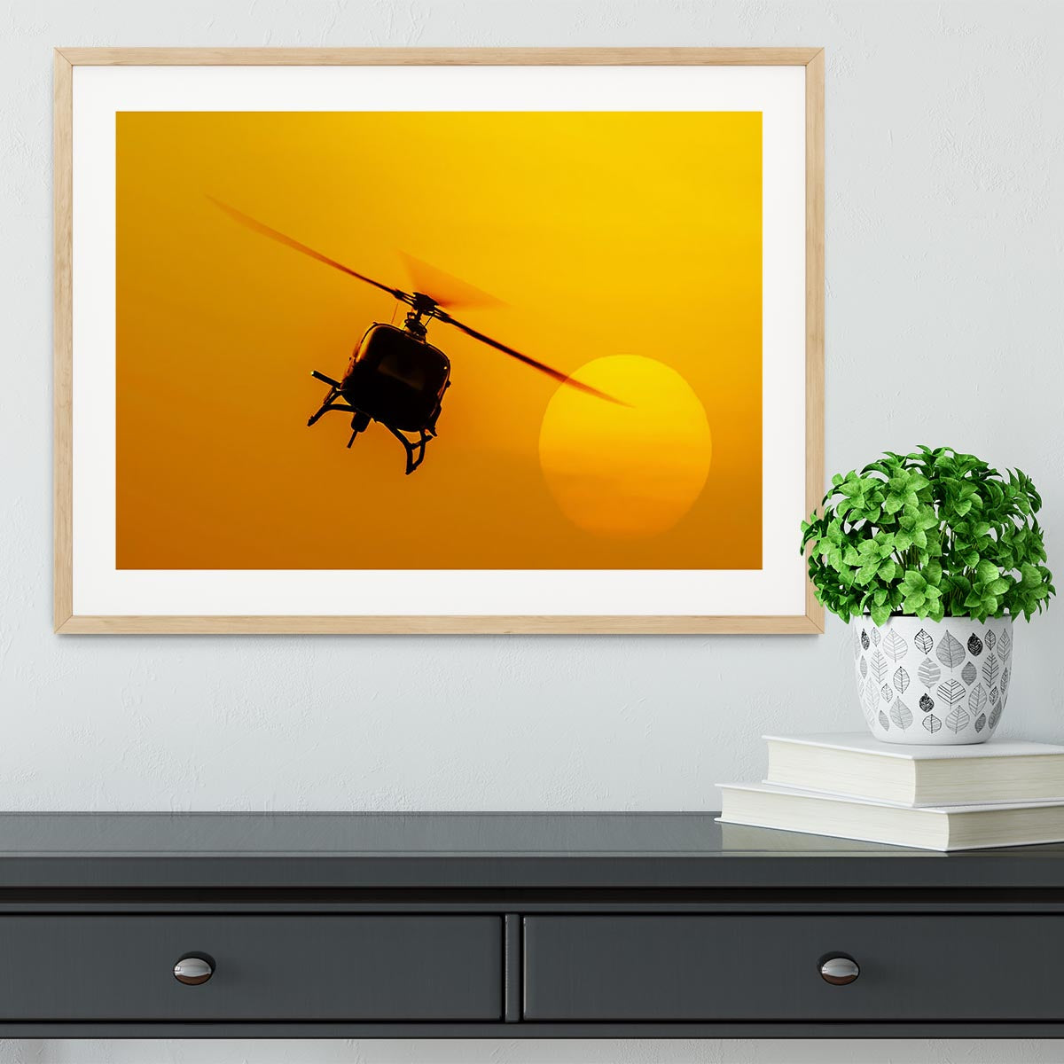 Patrol helicopter flying in sunset Framed Print - Canvas Art Rocks - 3