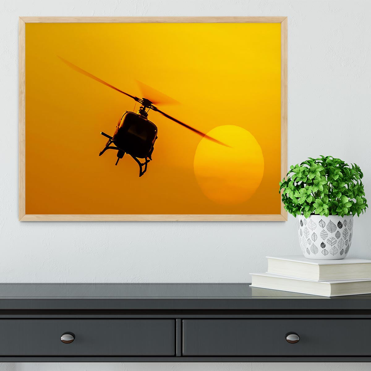 Patrol helicopter flying in sunset Framed Print - Canvas Art Rocks - 4