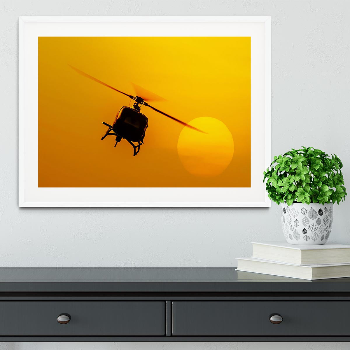 Patrol helicopter flying in sunset Framed Print - Canvas Art Rocks - 5