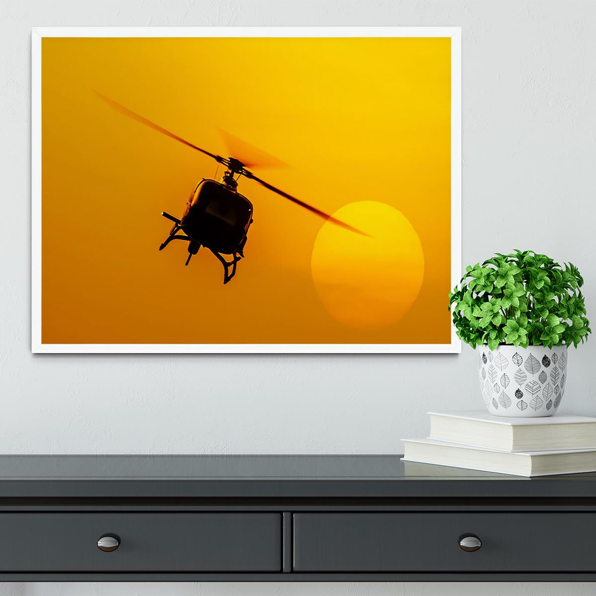 Patrol helicopter flying in sunset Framed Print - Canvas Art Rocks -6