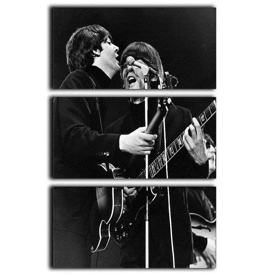 Paul McCartney and George Harrison on stage 3 Split Panel Canvas Print - Canvas Art Rocks - 1