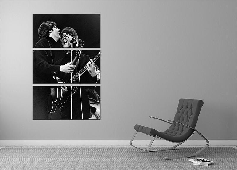 Paul McCartney and George Harrison on stage 3 Split Panel Canvas Print - Canvas Art Rocks - 2