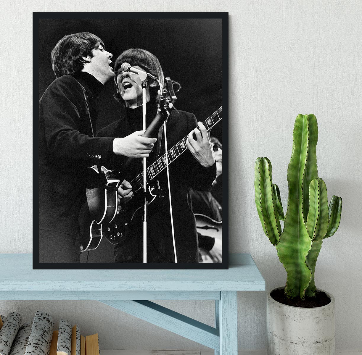 Paul McCartney and George Harrison on stage Framed Print - Canvas Art Rocks - 2