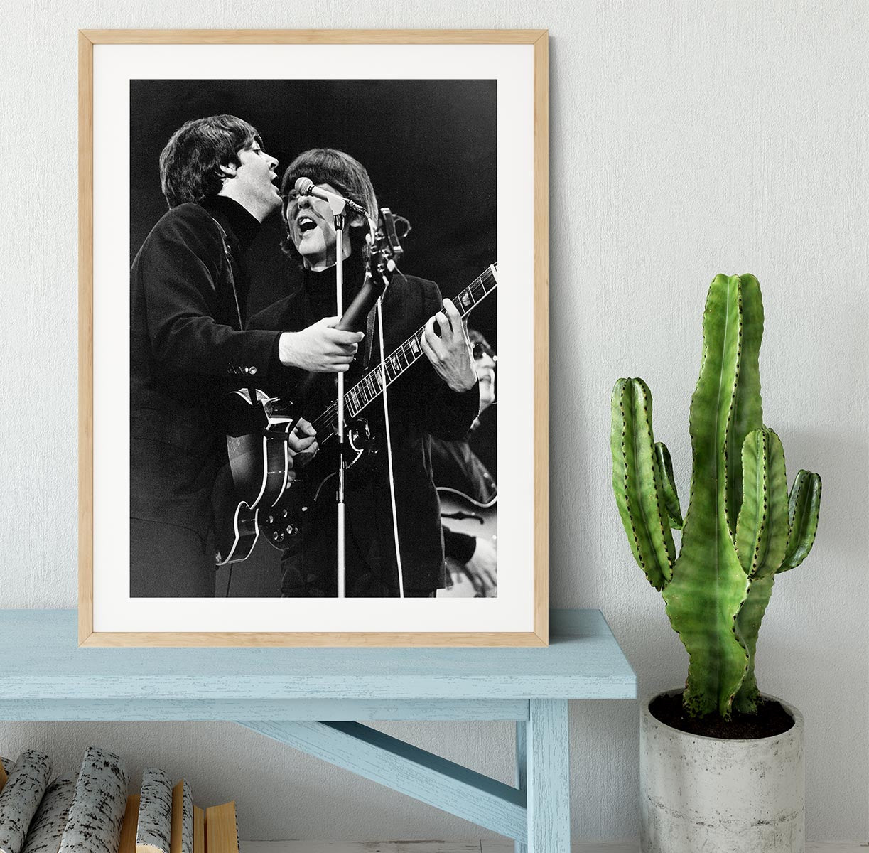 Paul McCartney and George Harrison on stage Framed Print - Canvas Art Rocks - 3