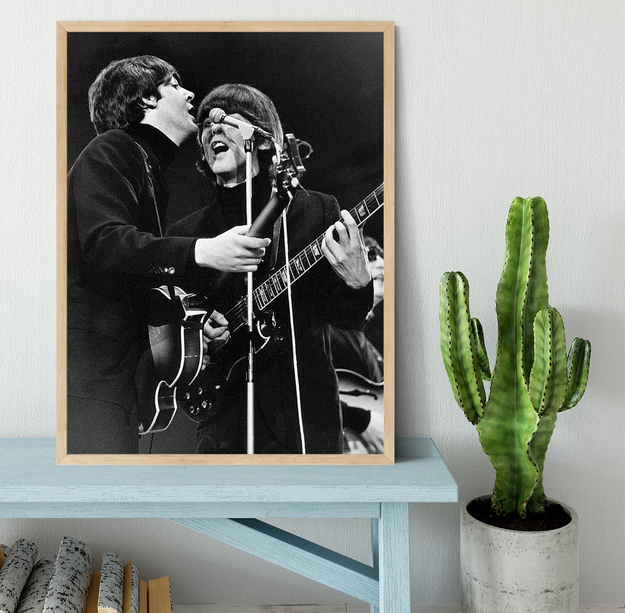 Paul McCartney and George Harrison on stage Framed Print - Canvas Art Rocks - 4