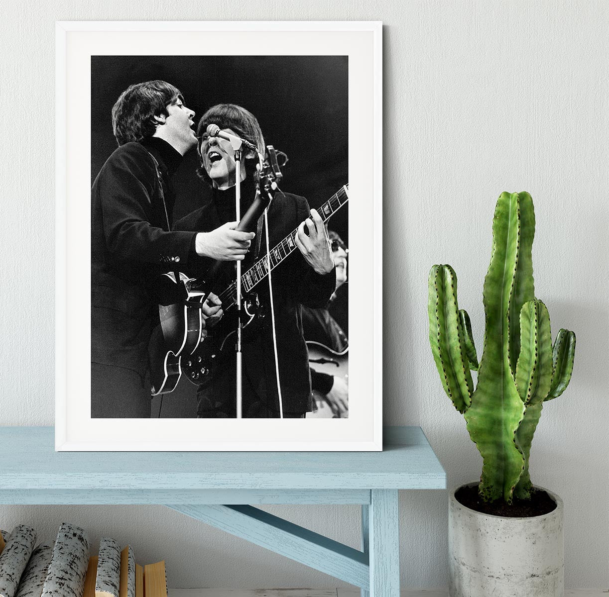 Paul McCartney and George Harrison on stage Framed Print - Canvas Art Rocks - 5