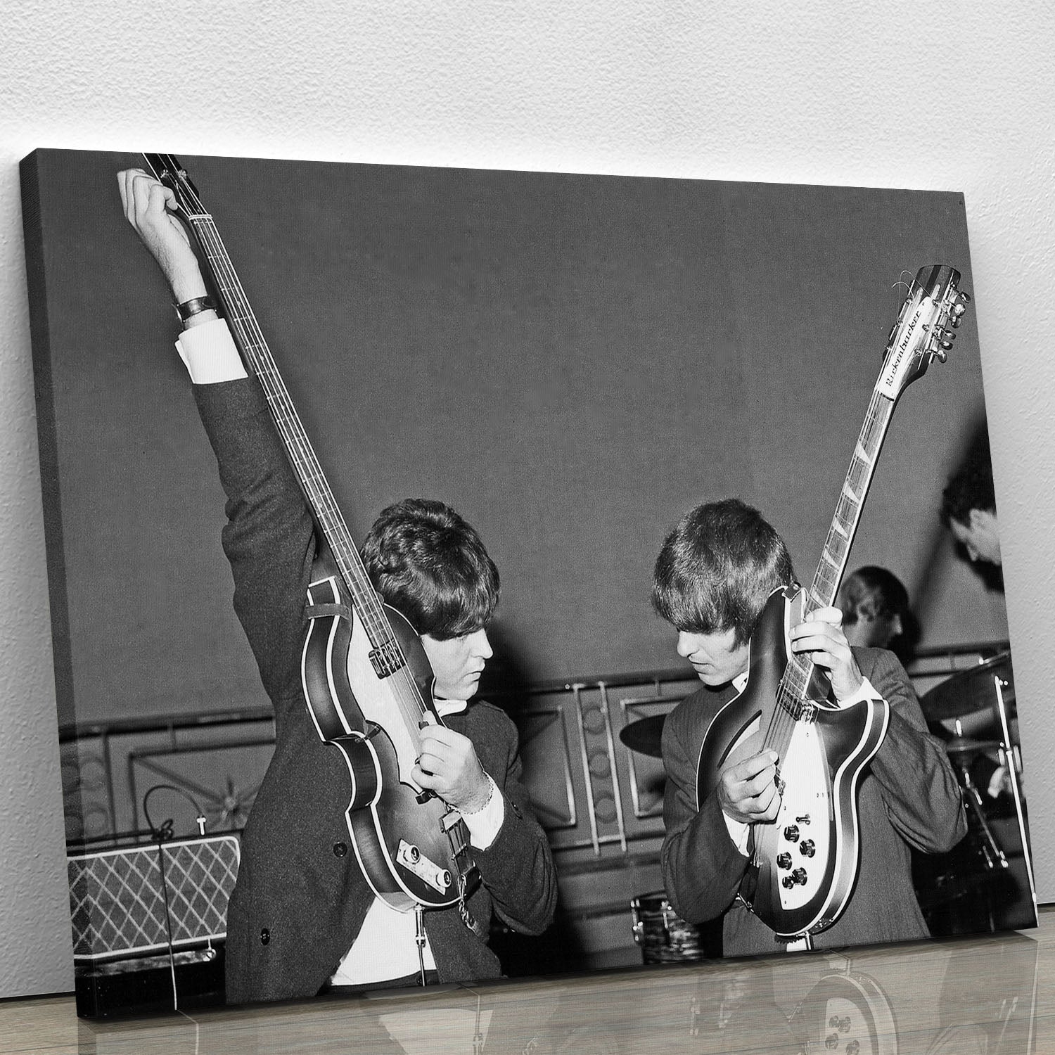 Paul McCartney and George Harrison tune their guitars Canvas Print or Poster - Canvas Art Rocks - 1