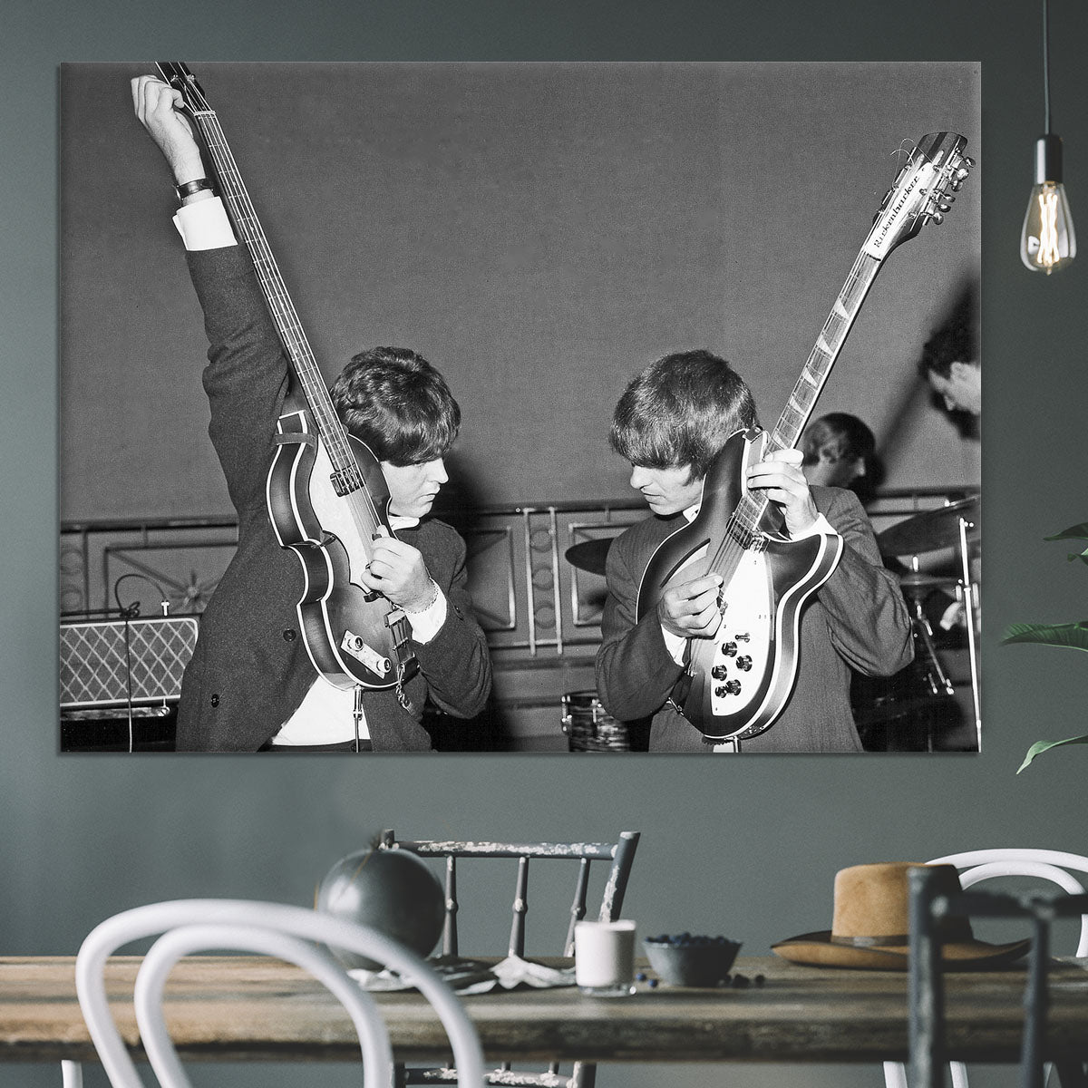 Paul McCartney and George Harrison tune their guitars Canvas Print or Poster - Canvas Art Rocks - 3