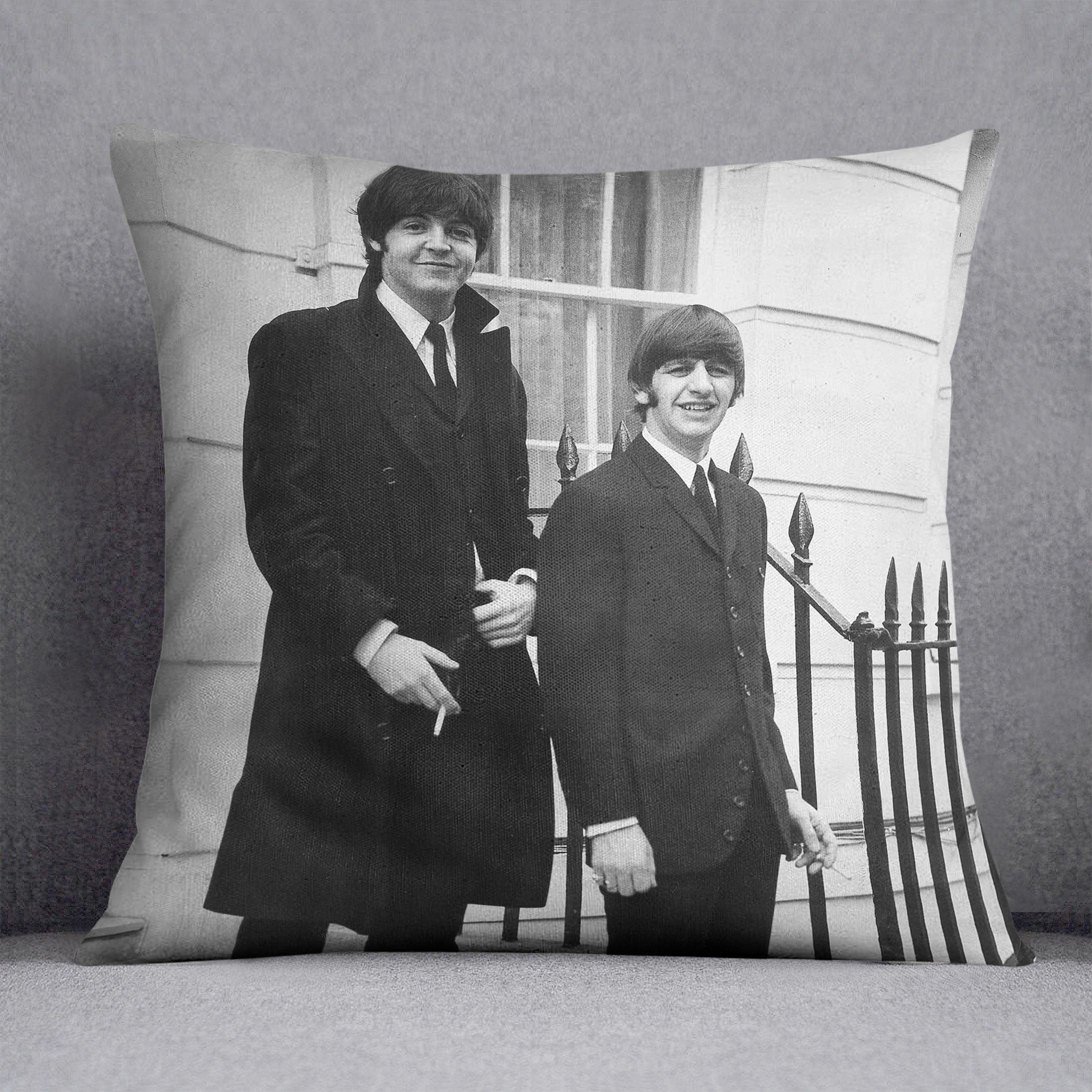 Paul McCartney and Ringo Starr going to collect their MBEs Cushion
