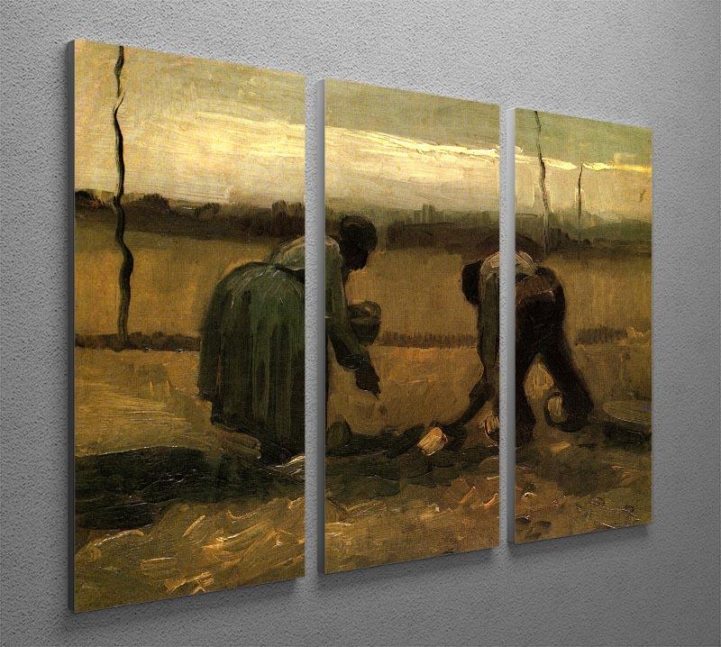 Peasant and Peasant Woman Planting Potatoes by Van Gogh 3 Split Panel Canvas Print - Canvas Art Rocks - 4