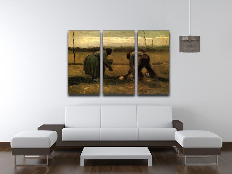 Peasant and Peasant Woman Planting Potatoes by Van Gogh 3 Split Panel Canvas Print - Canvas Art Rocks - 4