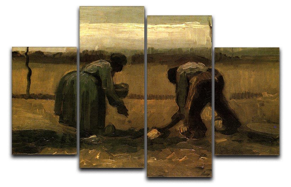 Peasant and Peasant Woman Planting Potatoes by Van Gogh 4 Split Panel Canvas  - Canvas Art Rocks - 1