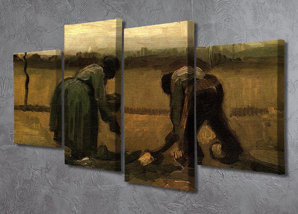 Peasant and Peasant Woman Planting Potatoes by Van Gogh 4 Split Panel Canvas - Canvas Art Rocks - 2