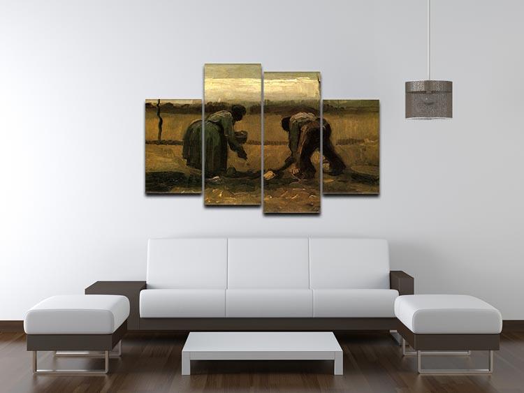 Peasant and Peasant Woman Planting Potatoes by Van Gogh 4 Split Panel Canvas - Canvas Art Rocks - 3