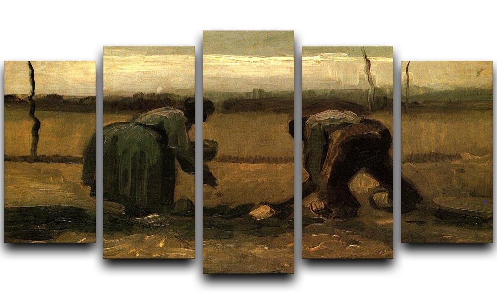 Peasant and Peasant Woman Planting Potatoes by Van Gogh 5 Split Panel Canvas  - Canvas Art Rocks - 1