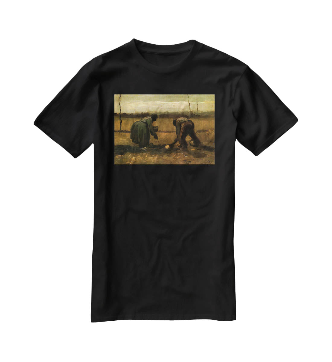 Peasant and Peasant Woman Planting Potatoes by Van Gogh T-Shirt - Canvas Art Rocks - 1