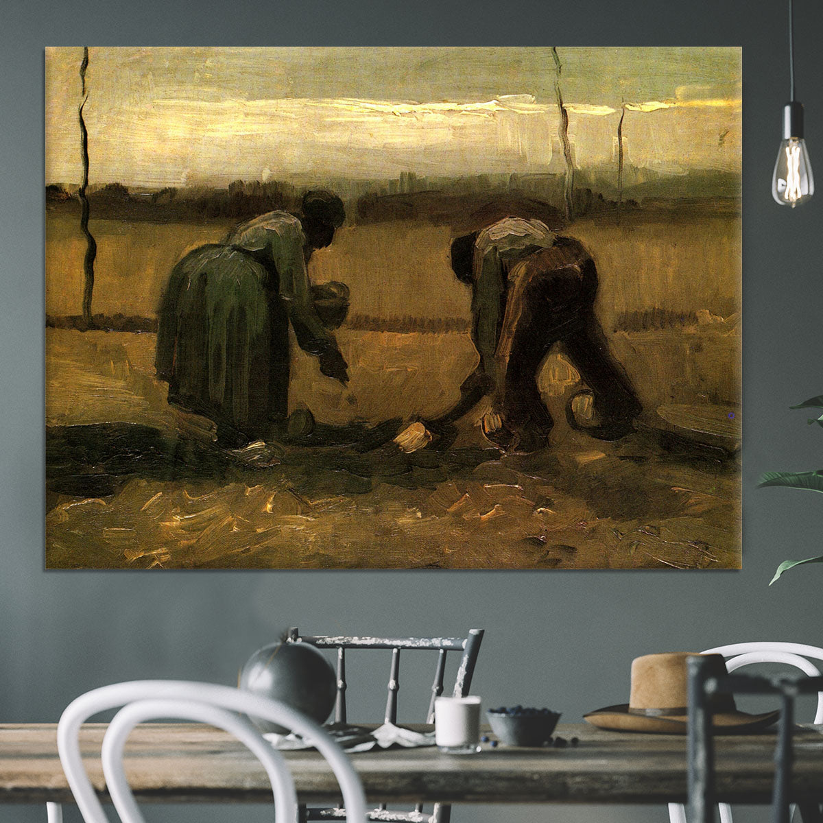 Peasant and Peasant Woman Planting Potatoes by Van Gogh Canvas Print or Poster - Canvas Art Rocks - 3