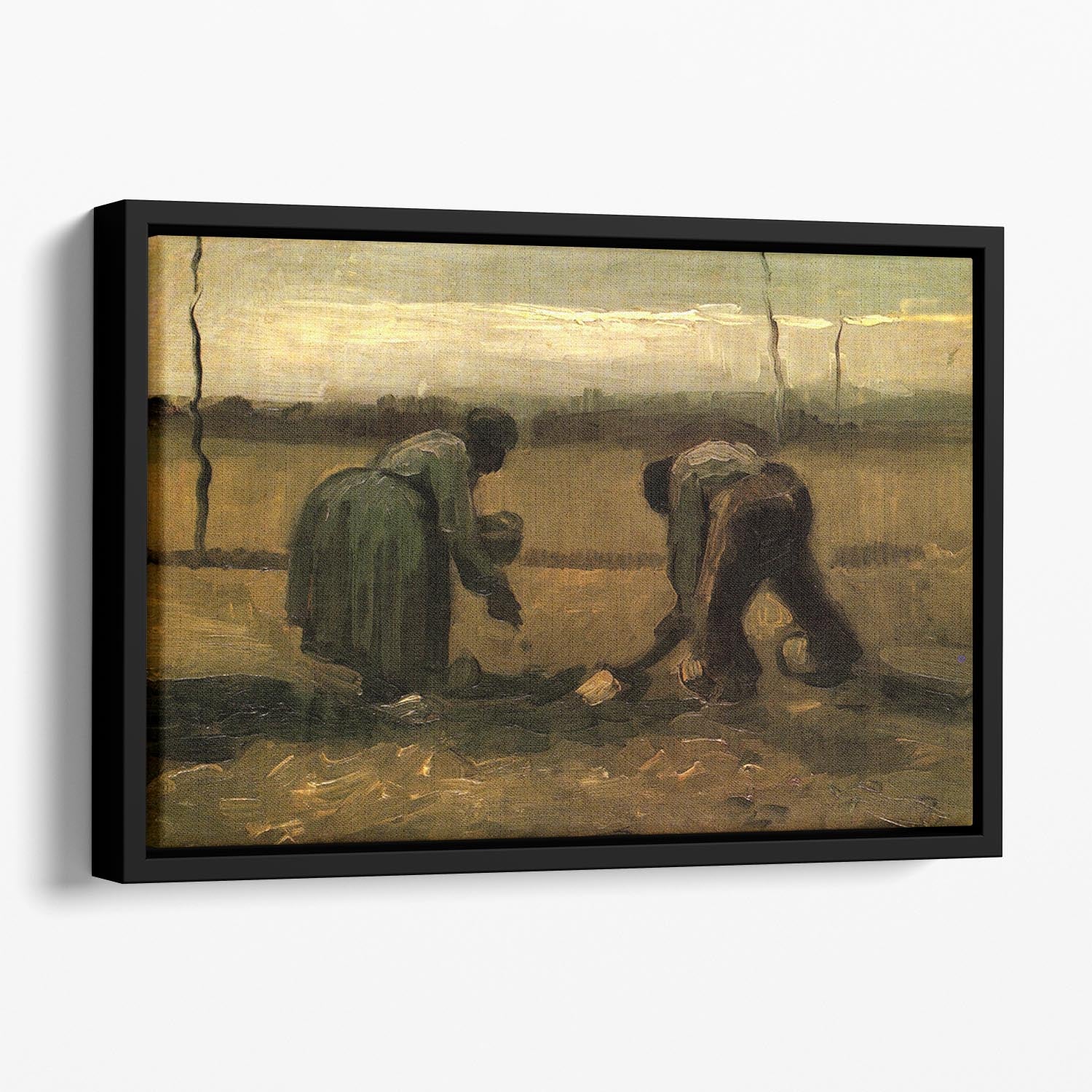 Peasant and Peasant Woman Planting Potatoes by Van Gogh Floating Framed Canvas