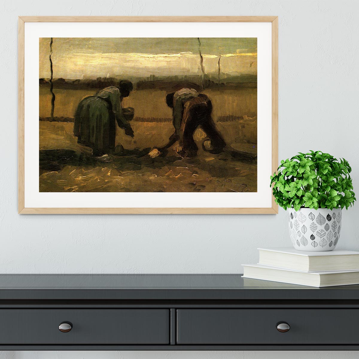 Peasant and Peasant Woman Planting Potatoes by Van Gogh Framed Print - Canvas Art Rocks - 3