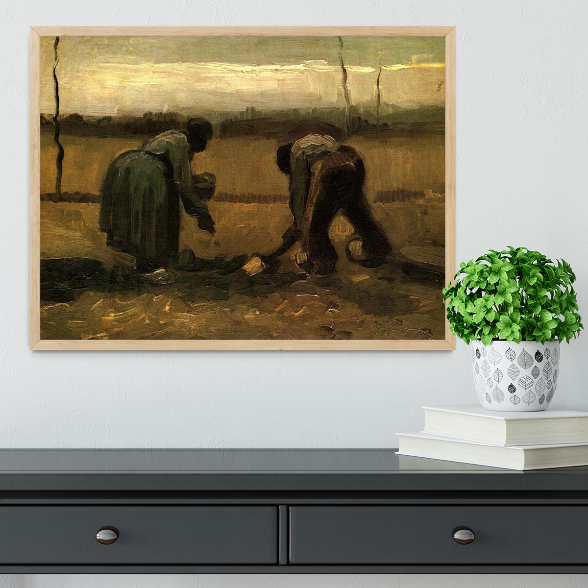 Peasant and Peasant Woman Planting Potatoes by Van Gogh Framed Print - Canvas Art Rocks - 4
